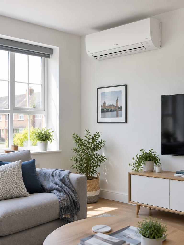 Wall-mounted air conditioning unit in a living room