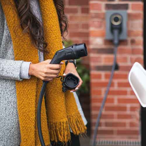 Electric car charging from a wall-mounted home charger